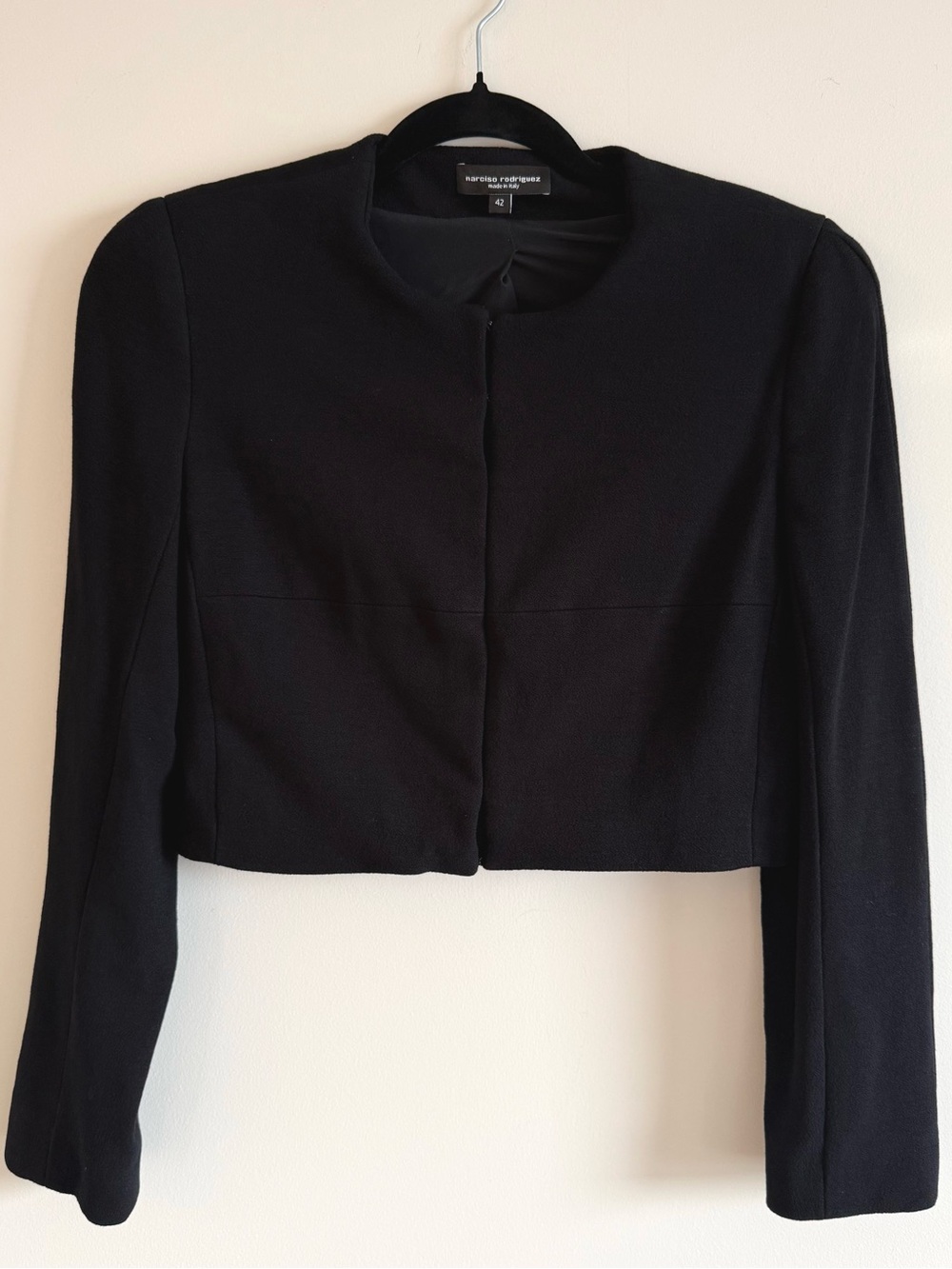 Vintage Narciso Rodriguez Black Wool Cropped Jacket Made in Italy 42